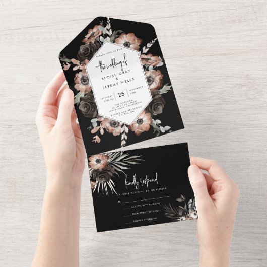 Gothic Boho All in One Wedding Invite All In One Uitnodiging (Afscheurbaar)
