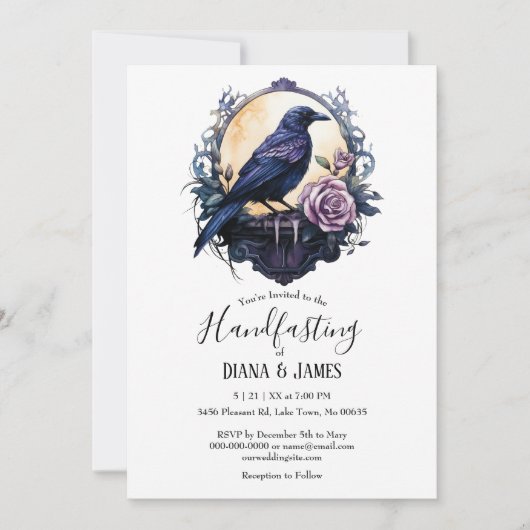 Gothic Boho Bloemenraaf & Roos Handfasten Kaart (Voorkant)