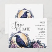 Gothic Boho Bloemenraaf & Roos Handfasten Save The Date (Voorkant / Achterkant)