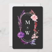 Gothic Boho Bruiloft Paarse Roze Bloemen Elegant Kaart (Voorkant)
