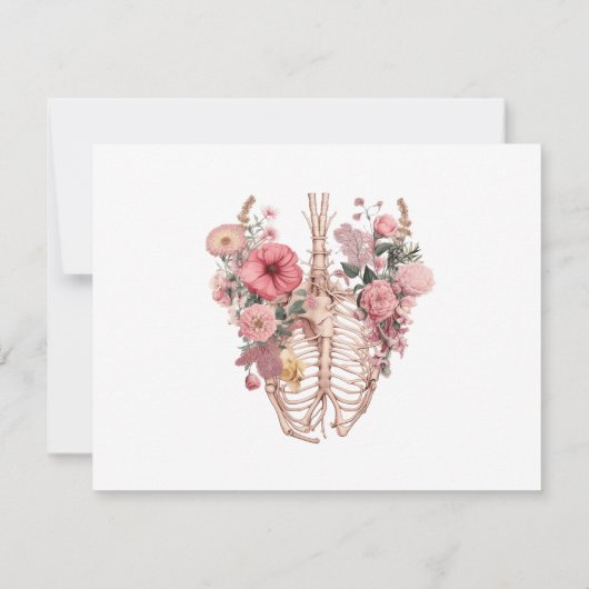  Gothic Boho Floral Anatomy Rib Cage Save The Date (Achterkant)