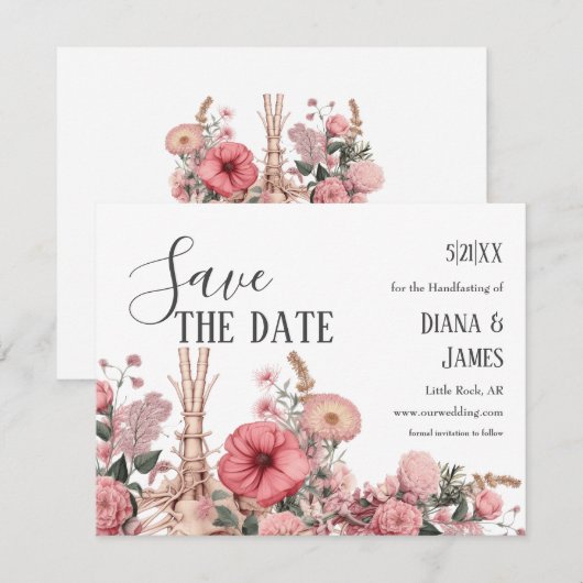 Gothic Boho Floral Anatomy Rib Cage Save The Date (Voorkant / Achterkant)