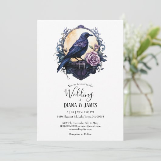 Gothic Boho Floral Raven & Roos bruiloft Kaart (Staand voorkant)