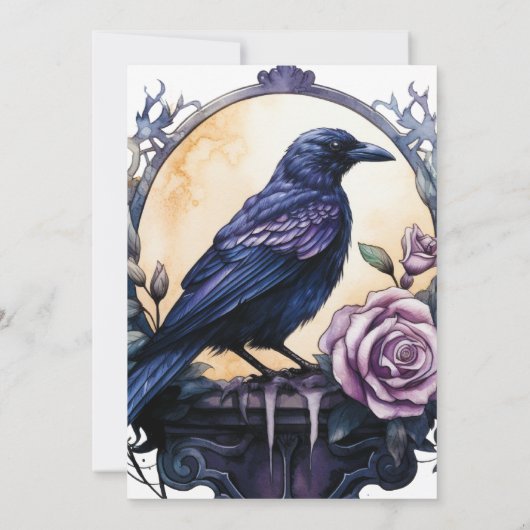 Gothic Boho Floral Raven & Roos bruiloft Kaart (Achterkant)