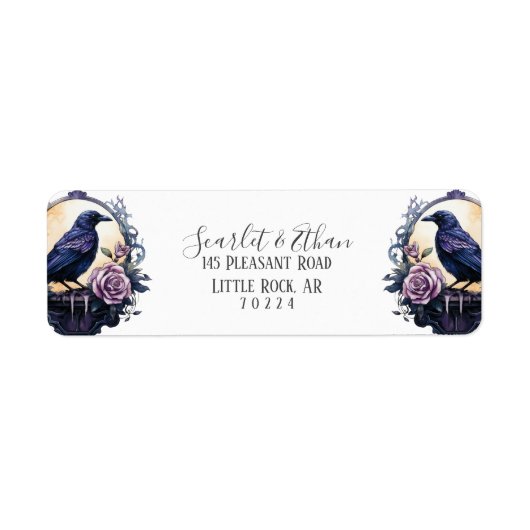Gothic Boho Floral Raven & Roos Bruiloft Retour Etiket (Voorkant)