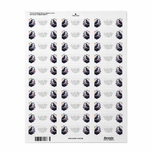 Gothic Boho Floral Raven & Roos Bruiloft Retour Etiket (Full Sheet)