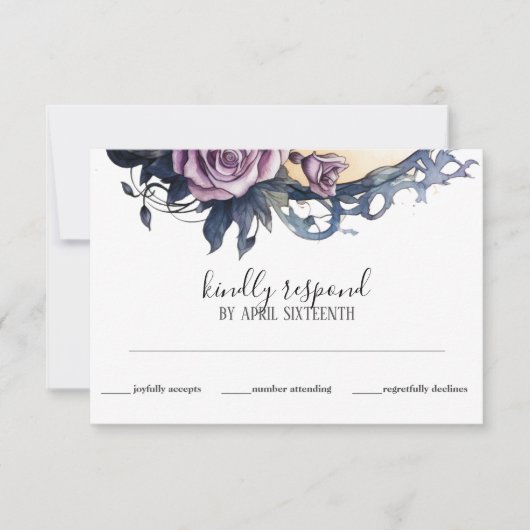 Gothic Boho Floral Raven & Roos bruiloft RSVP Kaartje (Voorkant)