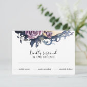 Gothic Boho Floral Raven & Roos bruiloft RSVP Kaartje (Staand voorkant)