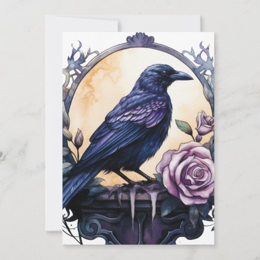 Gothic Boho Floral Raven & Roos Vrijgezellenfeest Kaart (Achterkant)