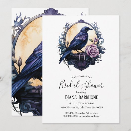 Gothic Boho Floral Raven & Roos Vrijgezellenfeest Kaart (Voorkant / Achterkant)