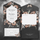 Gothic Boho Moth Zwart & Bruin Bloemen diner All In One Uitnodiging