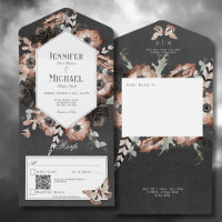 Gothic Boho Moth Zwart & Bruin Bloemen QR Code