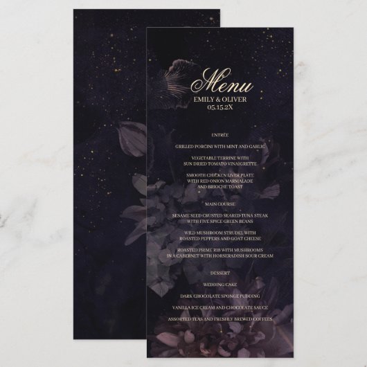 Gothic Boho Paarse Floral Waterverf Wedding Menu (Voorkant / Achterkant)