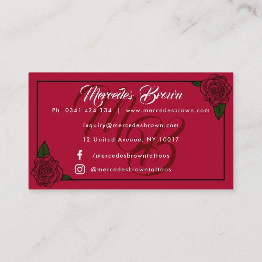 Gothic Boot Script Red Tattoo Artist Visitekaartje (Achterkant)