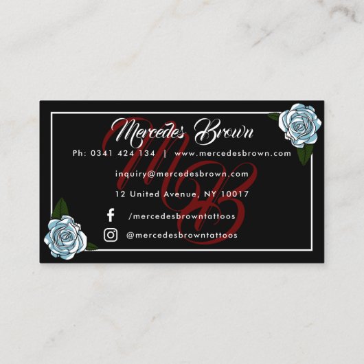 Gothic Boot Script Zwart Tattoo Artiest Visitekaartje (Achterkant)