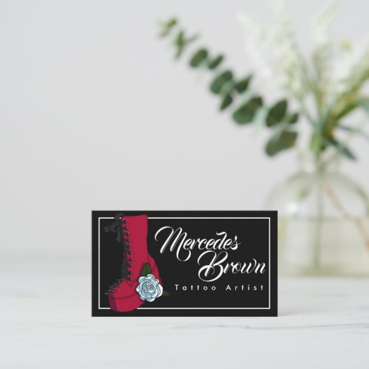 Gothic Boot Script Zwart Tattoo Artiest Visitekaartje (Staand voorkant)