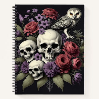 Gothic Bouquet with 3 Skulls and an Owl Notitieboek