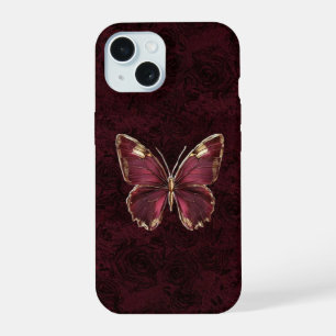 Gothic Bourgondië Vlinder Donkere Rozen Hoesje iPhone 15 Case