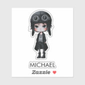 Gothic Boy Pilot Anime Cartoon kids Personalized Sticker (Vel)