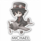 Gothic Boy Pilot flies Airplane Personalized Anime Sticker (Voorkant)