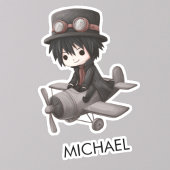 Gothic Boy Pilot flies Airplane Personalized Anime Sticker
