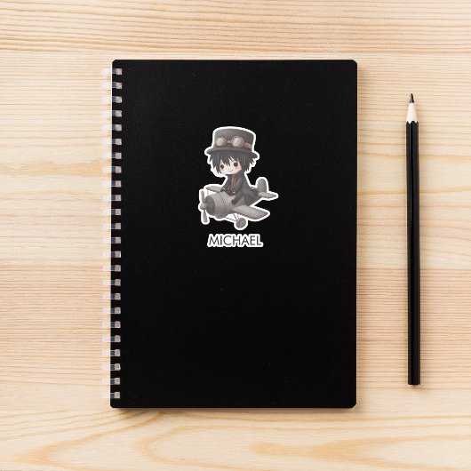 Gothic Boy Pilot flies Airplane Personalized Anime Sticker