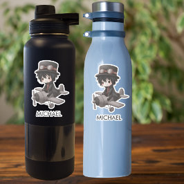 Gothic Boy Pilot flies Airplane Personalized Anime Sticker