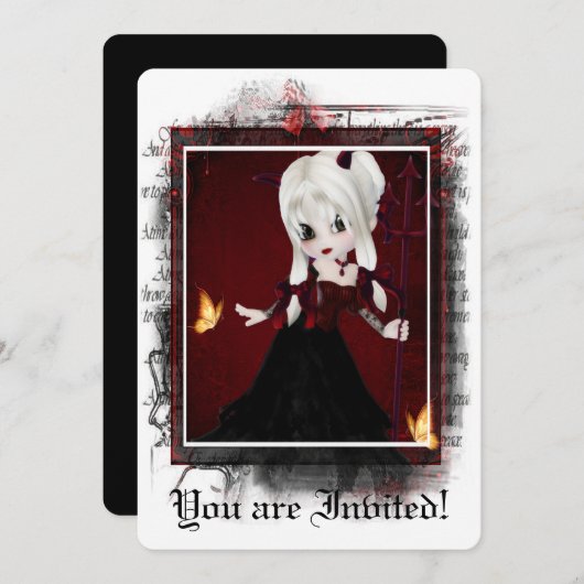Gothic Bridal Shower Invitation Little Devil 2 Kaart (Voorkant / Achterkant)