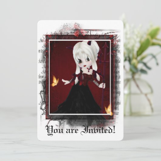 Gothic Bridal Shower Invitation Little Devil 2 Kaart (Staand voorkant)