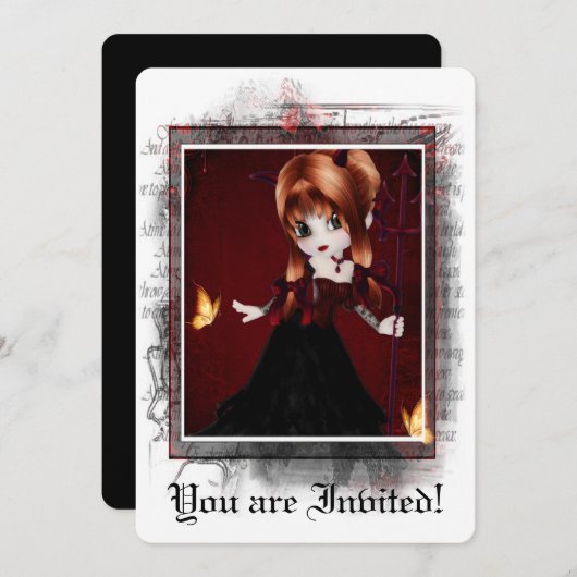 Gothic Bridal Shower Invitation Little Devil 3 Kaart (Voorkant / Achterkant)