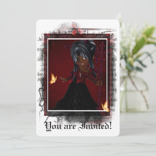 Gothic Bridal Shower Invitation Little Devil 4 Kaart (Staand voorkant)
