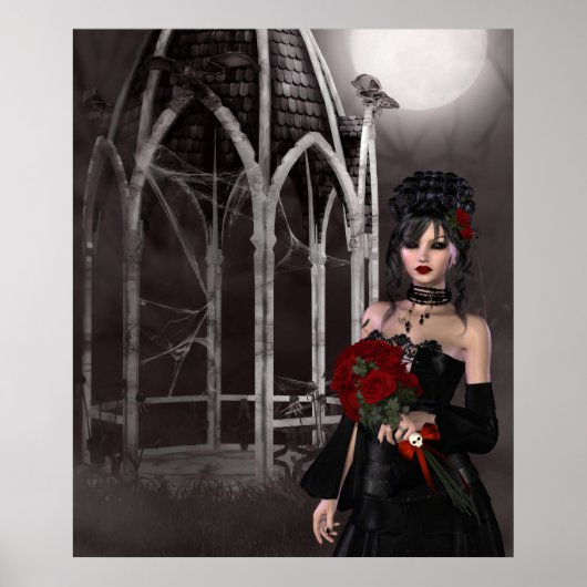 Gothic bride en rozen van spooky Gothic gazebo Poster (Voorkant)