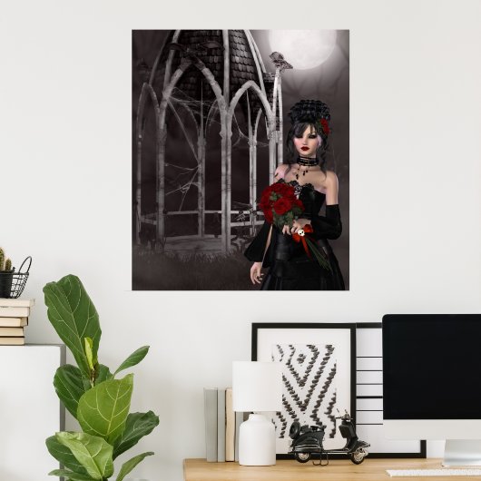 Gothic bride en rozen van spooky Gothic gazebo Poster (Thuiskantoor)