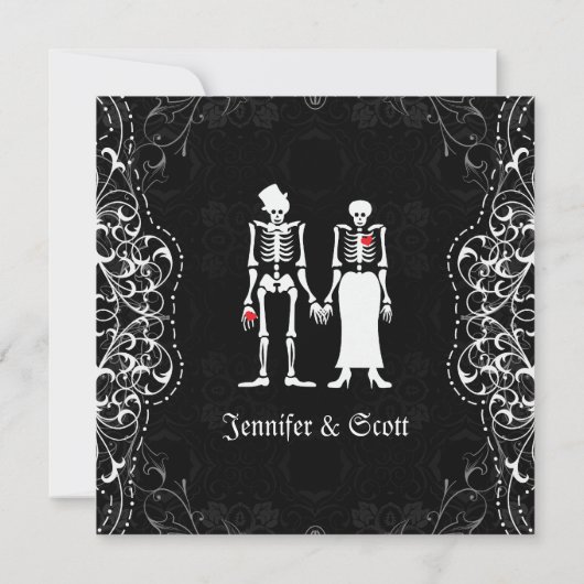 Gothic Bride & Groom Skeleton Wedding Invitations Kaart (Achterkant)