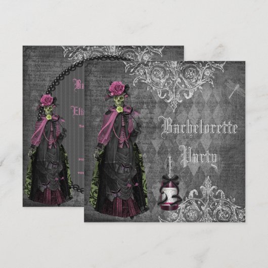 Gothic Bride Skeleton Shabby Chic Bachelorette Kaart (Voorkant / Achterkant)