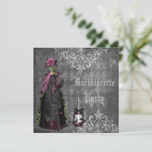 Gothic Bride Skeleton Shabby Chic Bachelorette Kaart (Staand voorkant)