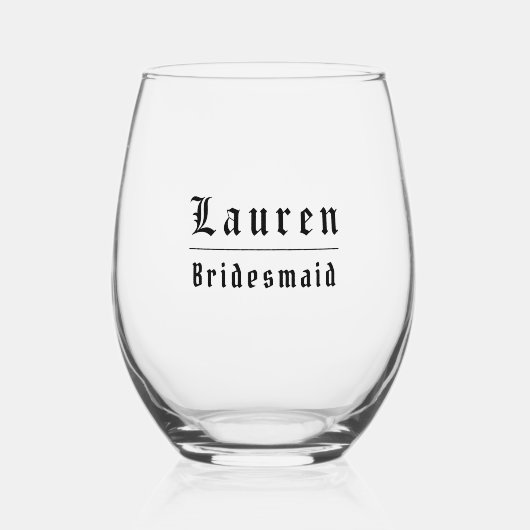Gothic Bridesmaid Stemless Wine Glass Wijnglas Zonder Voet (Voorkant)