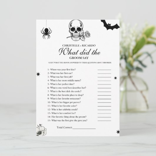 Gothic Bruid bruidegom trivia bruiloft spel kaart (Staand voorkant)