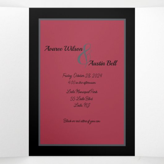 Gothic Bruid en bruidegom Zwart Roze Grijs Tri-Fol Drieluik Uitnodiging (Binnenkant midden)