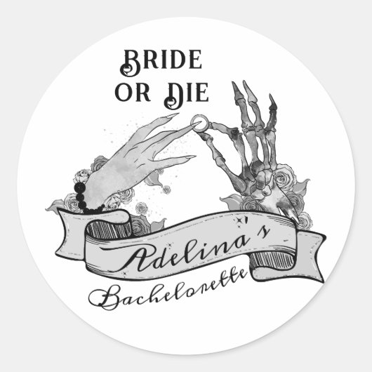 Gothic Bruid of Sterf Tegen de Tijd vrijgezellenwe Ronde Sticker (Voorkant)