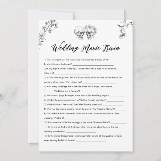 Gothic bruiloft film Trivia Vrijgezellenfeest spel Kaart (Voorkant)