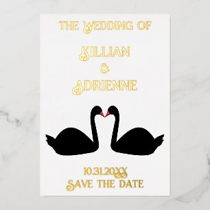 Gothic Bruiloft Kissing Black Swans Save the Date Folie Feestdagenkaart