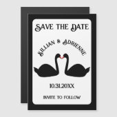 Gothic Bruiloft Kissing Black Swans Save the Date Magnetische Uitnodiging (Voorkant / Achterkant)
