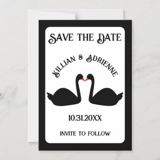 Gothic Bruiloft Kissing Black Swans Save the Date Magnetische Uitnodiging