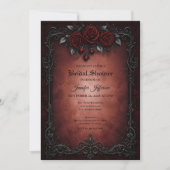 Gothic bruiloft uitnodiging met rode rozen (Voorkant)