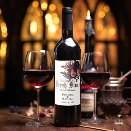 Gothic bruiloft verse bloedrode wijn wijn etiket