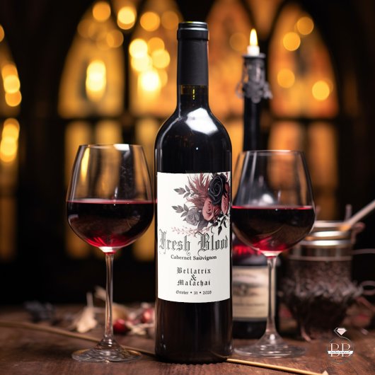 Gothic bruiloft verse bloedrode wijn wijn etiket