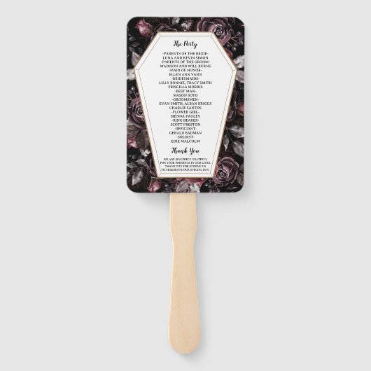 Gothic Bruiloft Zwart  Coffin Program Hand Handwaaier (Achterkant)