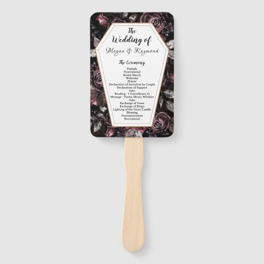 Gothic Bruiloft Zwart Coffin Program Hand Handwaaier (Voorkant)
