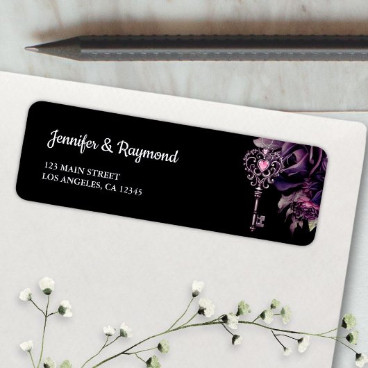 Gothic Bruiloft Zwart Donker Bloemen Retouradres Etiket